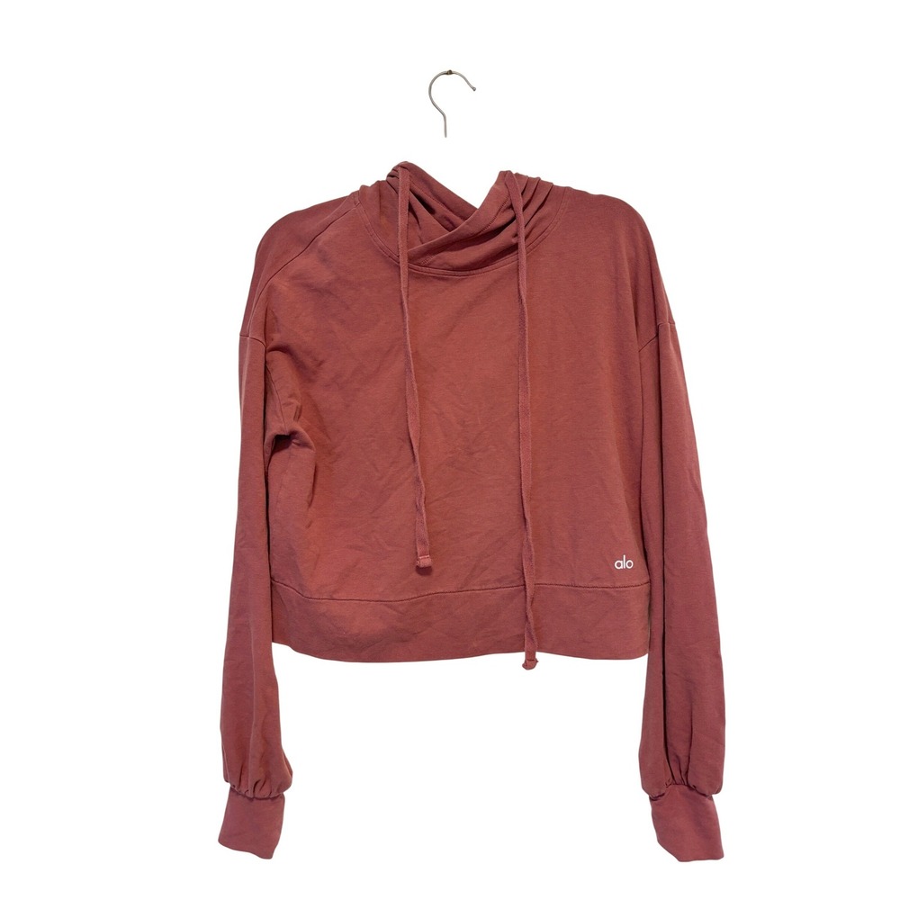 Alo Yoga Womens Cropped Hoodie Red Terracotta Modal Blend Pullover Sz S